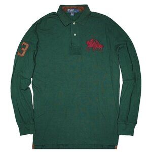 NWT Polo Ralph Lauren Men LS Polo Shirt "DUAL MATCH & LEATHER #3 EDITION" Green